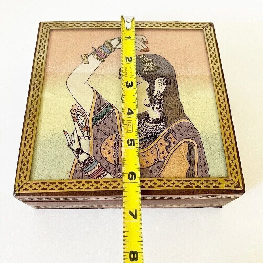 Indian Art Gemstone Painting Indian Wooden Jewelry Box Bani Thani Handcrafted